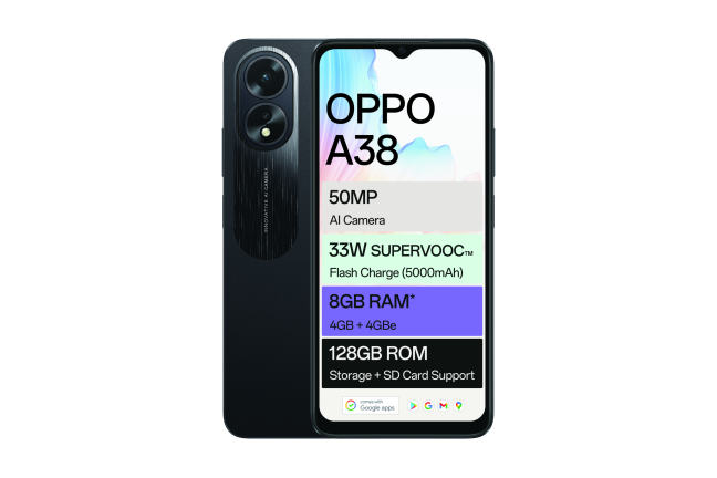 Oppo A38 4G Smartphone 4GB, 128GB, Glowing Black